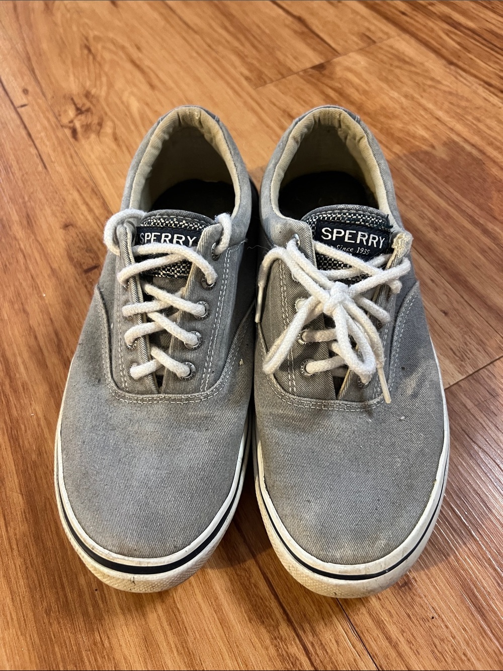 Sperry Men's Gray Canvas Boat Shoes with White Laces
